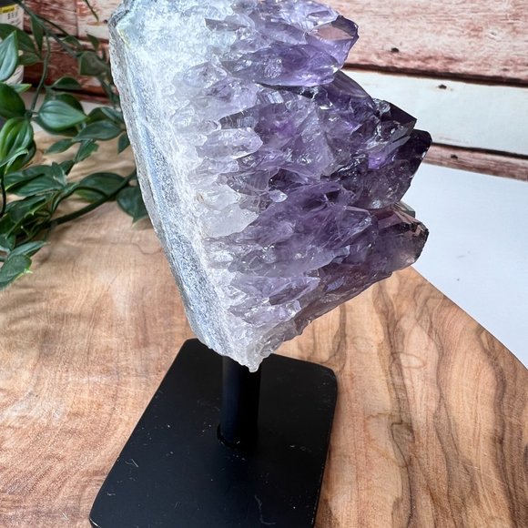 Raw Standing Amethyst Geode Cluster On A Metal Stand - Crystal Home Decor - Picture 9 of 11